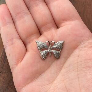 Vintage 925 Sterling Silver Large Ornate Butterfly Moth Pendant Bracelet Charm